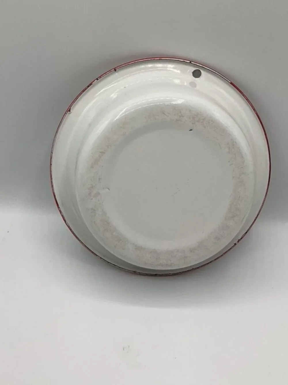 Vintage Enamelware Bowl White‎ with Red Trim 7